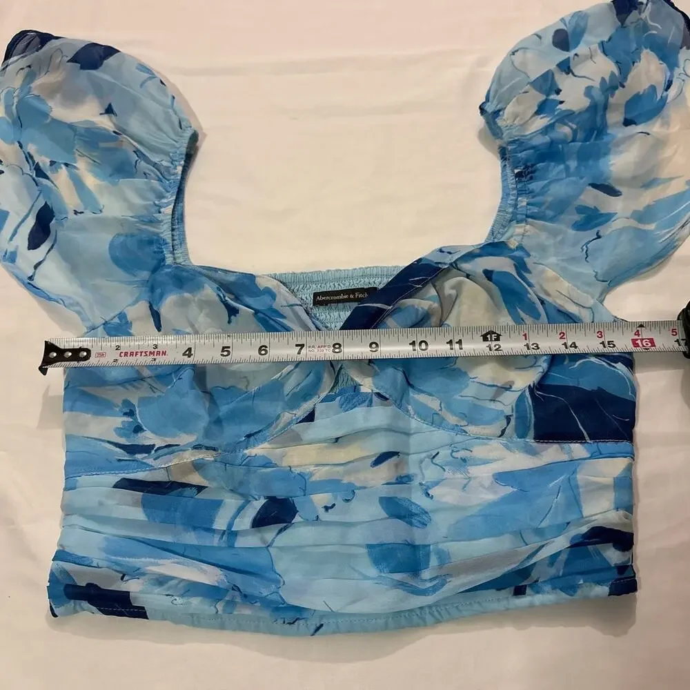 Abercrombie & Fitch Womens Medium Blue Floral Tiered Flowy Sleeve Blouse Top